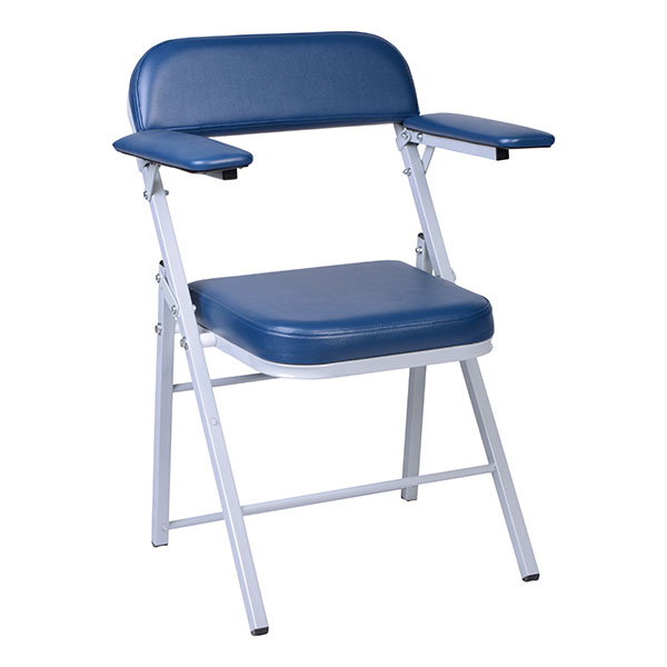 dark blue phlebotomy chair with two straight arm product photo